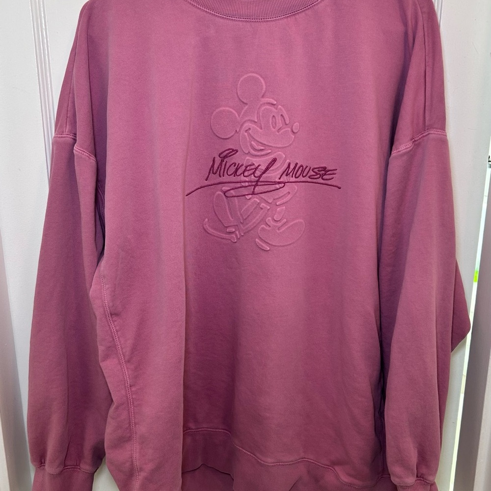 Disney Mickey Mouse Pink Crewneck Pullover Sweatshirt Womens XL - Picture 1 of 5